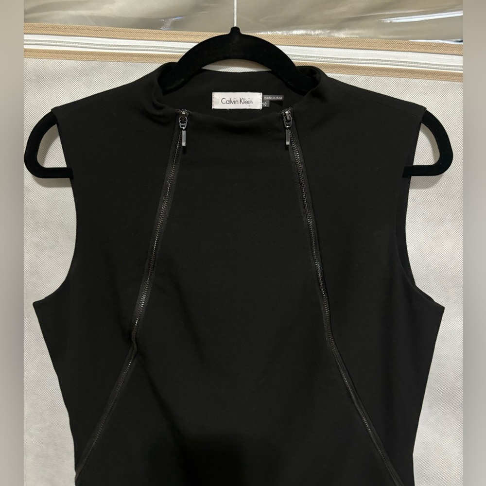 Calvin Klein High Neck Black Sleeveless  Dress with Zippers Size 10 - Picture 3 of 5